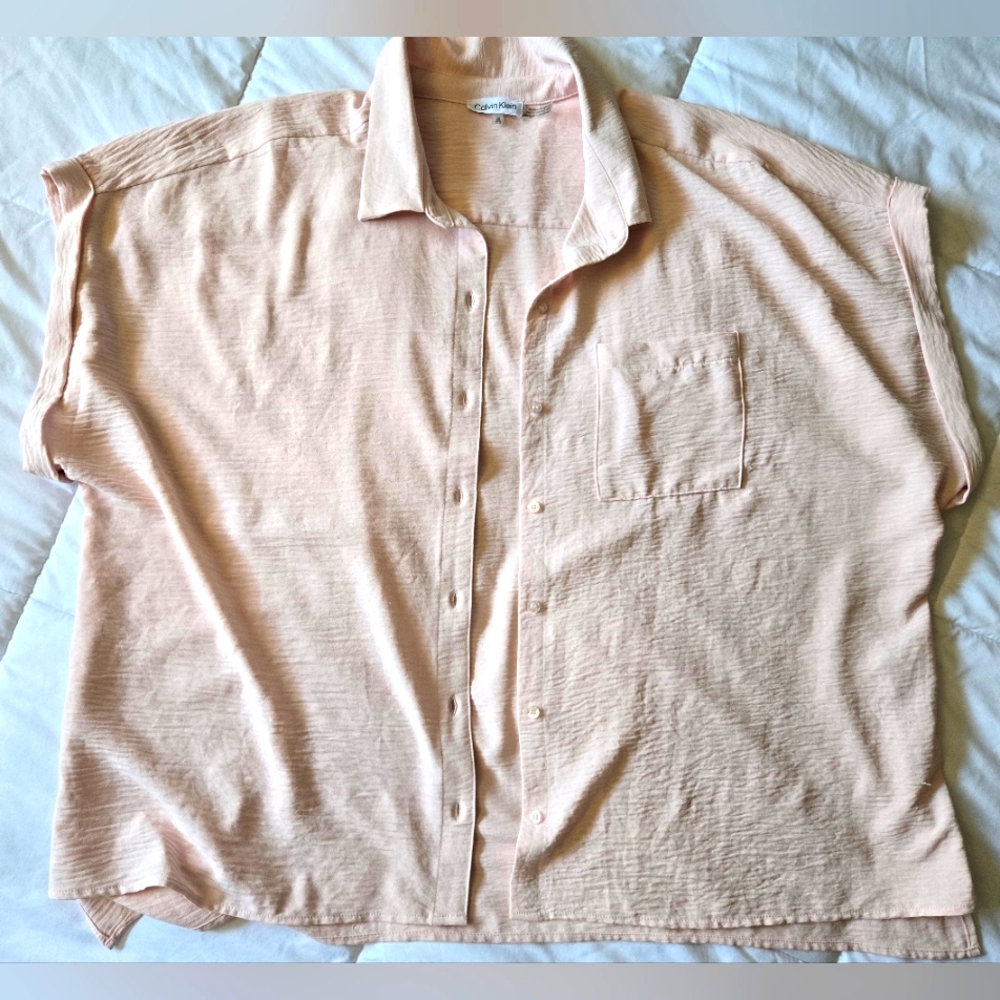 Calvin Klein Womens Pink Button-Down Sleeveless Plus Size 2X Shirt Top